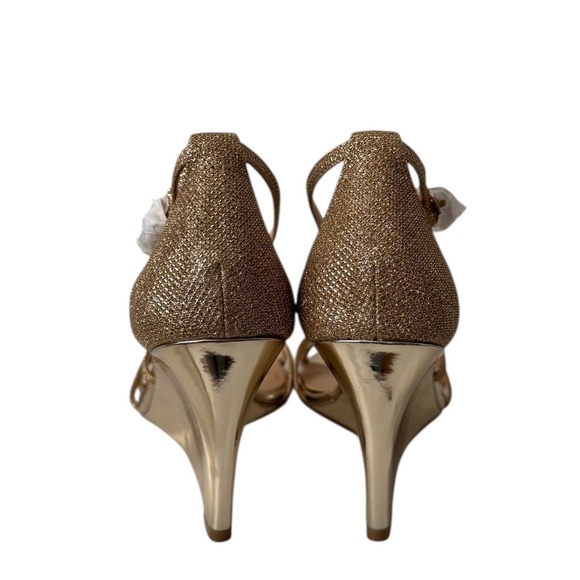 Jewel Badgley Mischka Hunt Wedge Sandals Ankle Strap 8.5 Metallic Gold Glitter - Picture 9 of 11